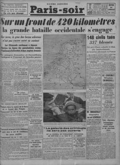 Paris soir - Une du 13 mai 1940 ©gallica.bnf.fr / Bnf