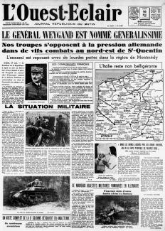 L'Ouest Éclair, Une du 20 mai 1940 ©gallica.bnf.fr / BnF