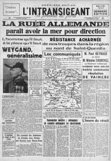 L'Intransigeant, Une du 21 mai 1940 ©gallica.bnf.fr / BnF