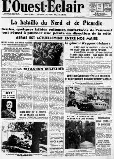 L'Ouest Éclair, Une du 23 mai 1940 ©gallica.bnf.fr / BnF