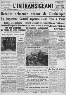 L'Intransigeant, Une du 2 juin 1940L'Intransigeant, Une du 2 juin 1940 ©gallica.bnf.fr / BnF