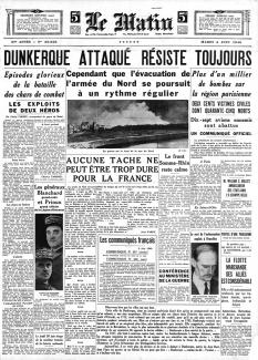 Le Matin, Une du 4 juin 1940 ©gallica.bnf.fr / BnF