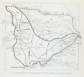 Carte de la progression allemande fin mai 1918