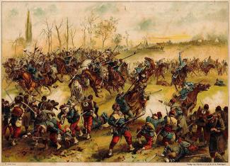 Chromo d'origine allemande sur la bataille de St-Quentin, 19 janvier 1871