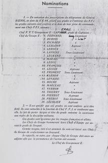 Nomination des chefs de secteur du Groupement E en 1944 ©SHD GR 19P2