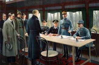 Tableau représentant la signature de l’armistice dans le wagon-salon du maréchal Foch ©RMN-Grand Palais