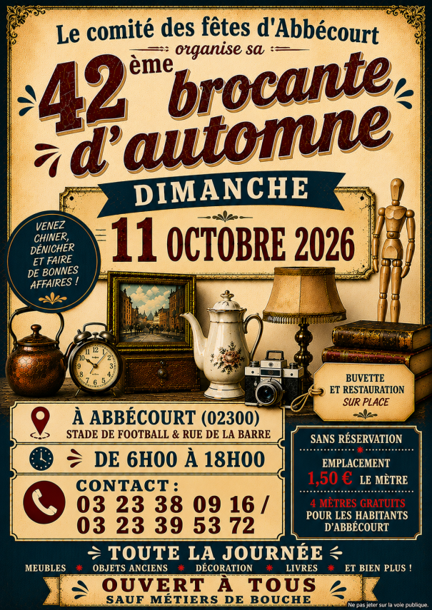 Affiche 42eme  BROCANTE 11 OCTOBRE 2026